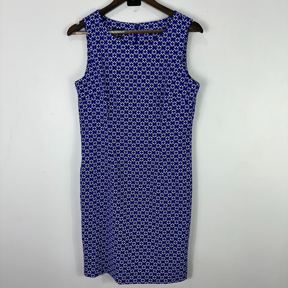 Mario Serrani Dress Women 10 Sleeveless Blue White Sheath Quiet Luxury Preppy